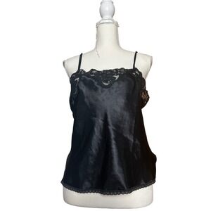 Vintage Y2K Chance Encounters Black Lace Trim Satin Cami Tank Top Women's Small‎